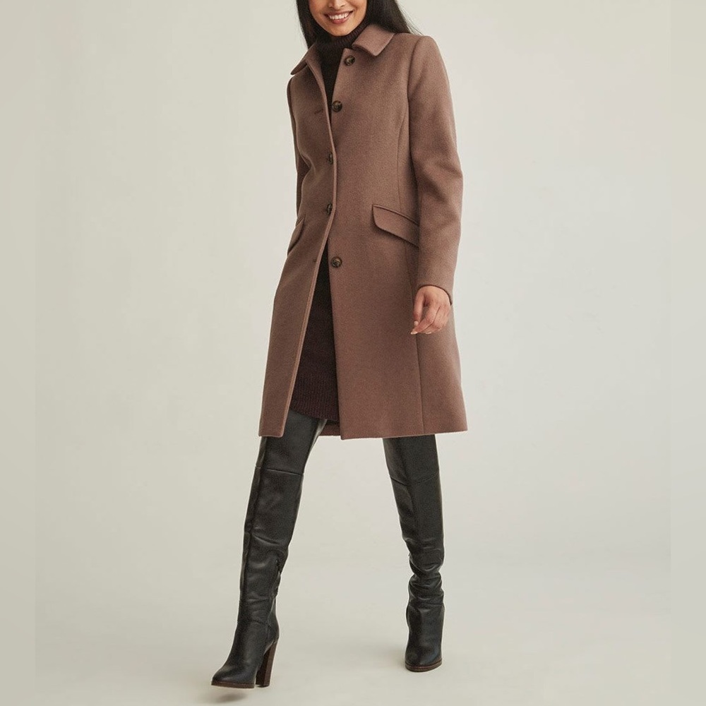 New RW&Co Classic Wool Fitted Preppy Coat in Deep Taupe - Picture 5 of 15